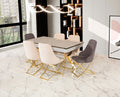 Luxus Esstisch „Aura Gloss“ – Helle Glas-Optik & Goldene X-Designerbeine