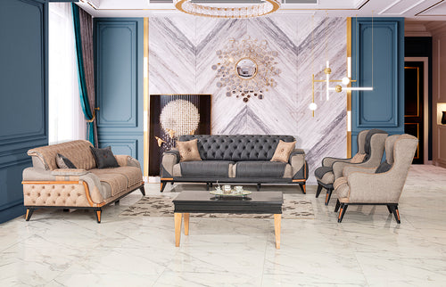 3-Sitzer Designer-Sofa „Velluto Grand“ – Chesterfield-Look in Anthrazit & Greige