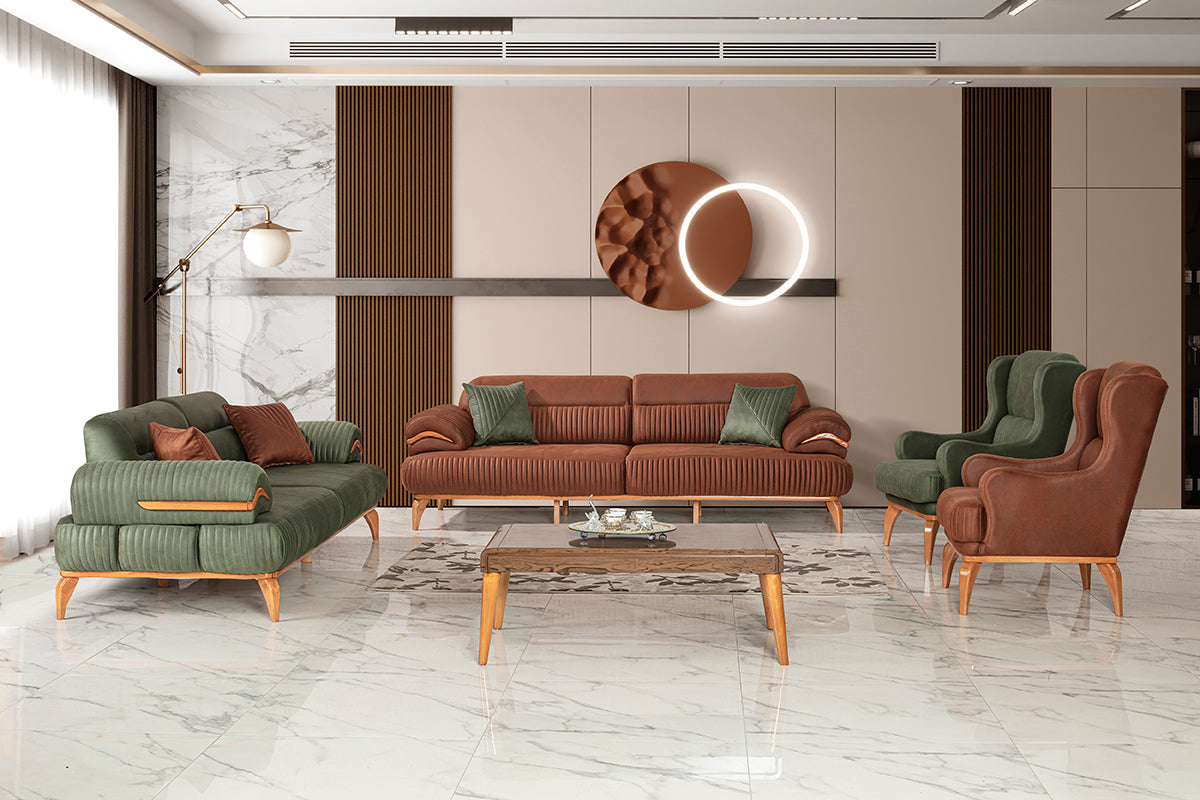 3-Sitzer Designer-Sofa „Terra Elegance“ – Feinste Riffel-Steppung & Cognac-Ton