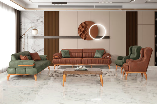3-Sitzer Designer-Sofa „Terra Elegance“ – Feinste Riffel-Steppung & Cognac-Ton