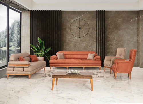 3-Sitzer Designer-Sofa „Sienna Rust“ – Feine Riffel-Steppung in Terracotta