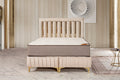 Luxus Boxspringbett „Sera Velvet“ – Vertikale Steppung in Beige & Gold-Akzente