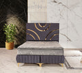 Luxus Boxspringbett „Luna Royal“ – Samt in Dunkellila & Goldene Bögen